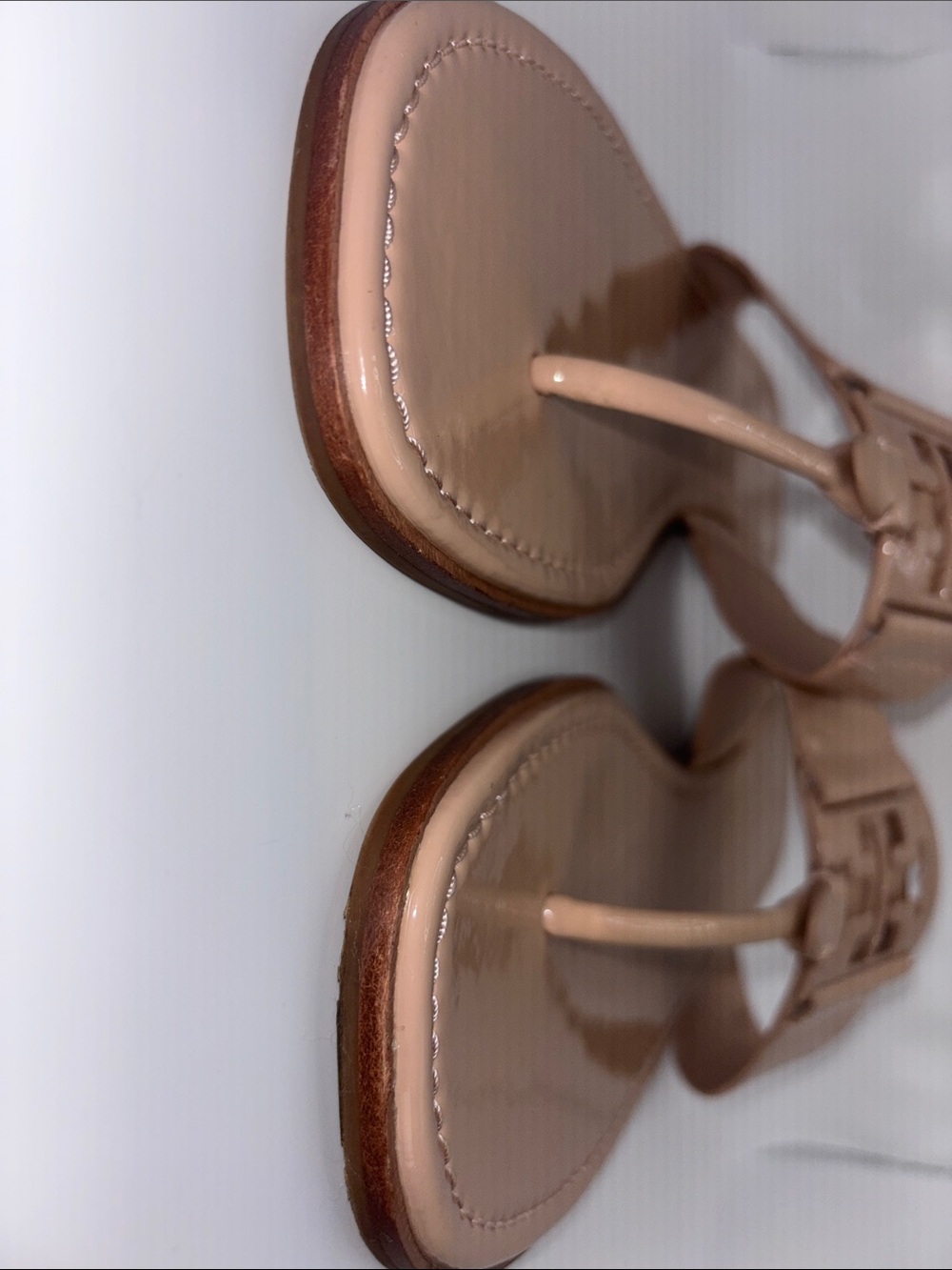 Tory Burch Patent Leather T-Strap Sandals in Nude Blush - Picture 3 of 8